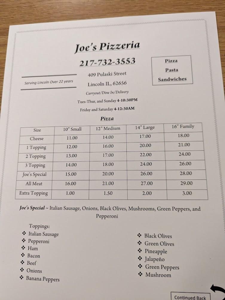 Joe's Pizzeria in Lincoln (not Springfield) Menu image 3
